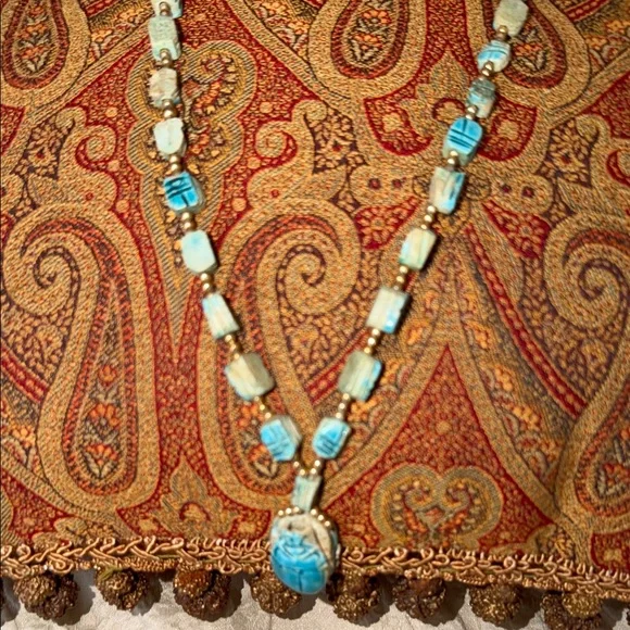 Turquoise scarab  and Silver Beaded Necklace - Picture 8 of 10